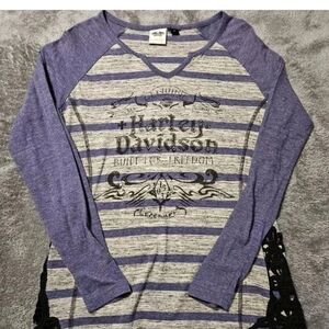 Harley Davidson Purple Striped Long Sleeve Top